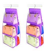Atorakushon   6Pocket Large Clear Purse Handbag Hanging Storage Bag Hangers Holder Accessories Storage Pouch 2pcs Purple