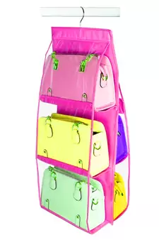 Atorakushon   6Pocket Large Clear Purse Handbag Hanging Storage Bag Hangers Holder Accessories Storage Pouch pink