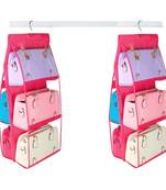 Atorakushon   6Pocket Large Clear Purse Handbag Hanging Storage Bag Hangers Holder Accessories Storage Pouch 2pcs pink