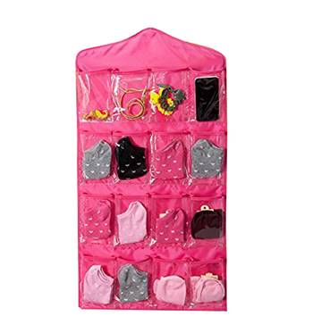 Atorakushon    Multifunction Wardrobe Clear 16 Pockets Socks Shoe Toy Underwear Jewellery Sorting Storage Bag pink 1