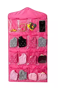 Atorakushon    Multifunction Wardrobe Clear 16 Pockets Socks Shoe Toy Underwear Jewellery Sorting Storage Bag pink