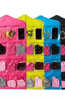 Atorakushon    Multifunction Wardrobe Clear 16 Pockets Socks Shoe Toy Underwear Jewellery Sorting Storage Bag pink