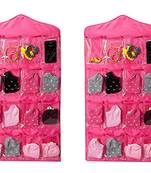 Atorakushon    Multifunction Wardrobe Clear 16 Pockets Socks Shoe Toy Underwear Jewellery Sorting Storage Bag 2pcs Pink