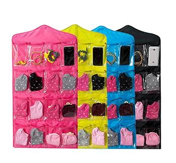 Atorakushon    Multifunction Wardrobe Clear 16 Pockets Socks Shoe Toy Underwear Jewellery Sorting Storage Bag 2pcs Pink 2