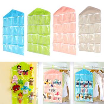 Atorakushon    Multifunction Wardrobe Clear 16 Pockets Socks Shoe Toy Underwear Jewellery Sorting Storage Bag 2pcs Pink 4