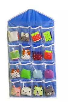 Atorakushon    Multifunction Wardrobe Clear 16 Pockets Socks Shoe Toy Underwear Jewellery Sorting Storage Bag blue