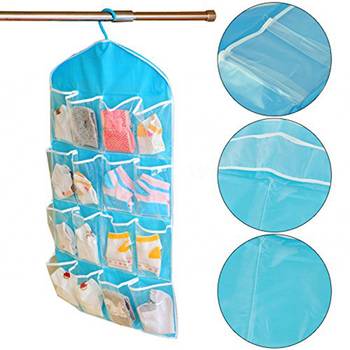 Atorakushon    Multifunction Wardrobe Clear 16 Pockets Socks Shoe Toy Underwear Jewellery Sorting Storage Bag blue 2