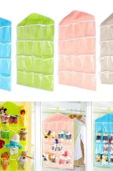 Atorakushon    Multifunction Wardrobe Clear 16 Pockets Socks Shoe Toy Underwear Jewellery Sorting Storage Bag blue