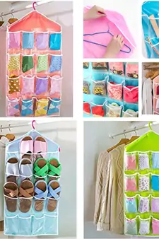 Atorakushon    Multifunction Wardrobe Clear 16 Pockets Socks Shoe Toy Underwear Jewellery Sorting Storage Bag blue