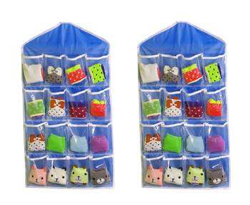 Atorakushon    Multifunction Wardrobe Clear 16 Pockets Socks Shoe Toy Underwear Jewellery Sorting Storage Bag  2pcs Blue 1