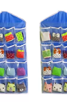 Atorakushon    Multifunction Wardrobe Clear 16 Pockets Socks Shoe Toy Underwear Jewellery Sorting Storage Bag  2pcs Blue