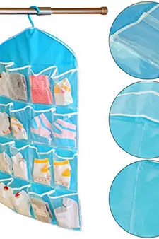 Atorakushon    Multifunction Wardrobe Clear 16 Pockets Socks Shoe Toy Underwear Jewellery Sorting Storage Bag  2pcs Blue