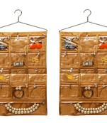 Atorakushon Clear 13 Pockets Dressing Kit Wall hanging Jewellery Storage Bag Makeup organizer daily use kit gold 2pcs