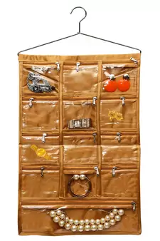 Atorakushon Clear 13 Pockets Dressing Kit Wall hanging Jewellery Storage Bag Makeup organizer daily use kit gold 2pcs