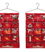 Atorakushon Clear 13 Pockets Dressing Kit Wall hanging Jewellery Storage Bag Makeup pouch daily use kit  Maroon 2pcs