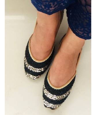 Black Gold embellished sequinned wedding shoes, Beaded Bridal footwear 4