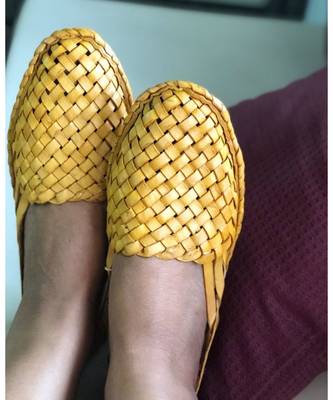 Woven Mules/ Criss Cross Leather Women Shoes/ Light Brown Women FlatsFlats 4