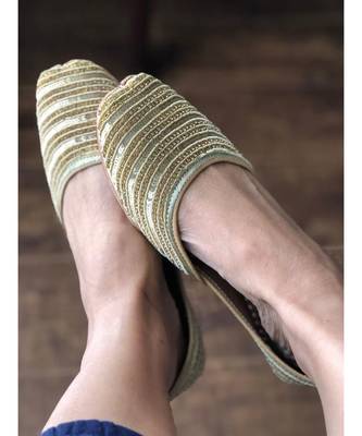 Gold Sequin Women Party Shoes, Gold Bridal Women Jutti, Indian Ethnic Shoes 1
