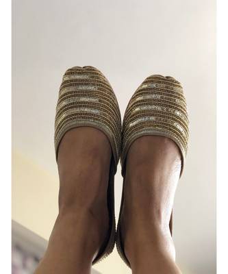 Gold Sequin Women Party Shoes, Gold Bridal Women Jutti, Indian Ethnic Shoes 5