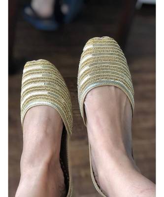 Gold Sequin Women Party Shoes, Gold Bridal Women Jutti, Indian Ethnic Shoes 6