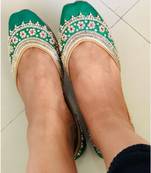 Green Embellished Wedding Shoes, Beaded Bridal Footwear Ethnic Jutti Mojaris  