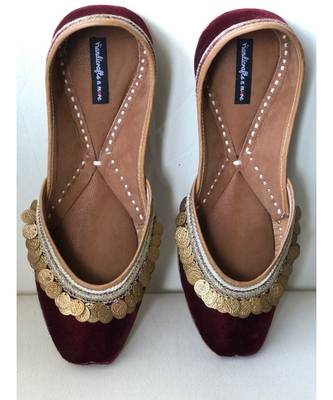 Embellished Wine Colour Emerald Bridal Shoes, Indian Ethnic Women Wedding Jutti 2