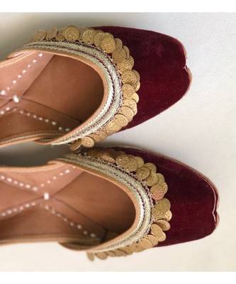 Embellished Wine Colour Emerald Bridal Shoes, Indian Ethnic Women Wedding Jutti 3