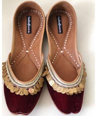 Embellished Wine Colour Emerald Bridal Shoes, Indian Ethnic Women Wedding Jutti 5