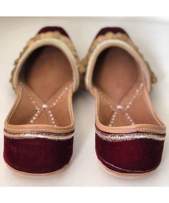 Embellished Wine Colour Emerald Bridal Shoes, Indian Ethnic Women Wedding Jutti 6