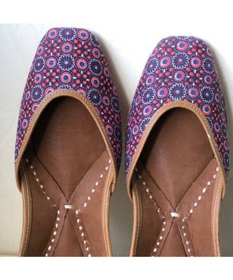 Pink Blue Denim Women Leather Footwear, Indian Juttis, Mojaris, Punjabi Khussa 2