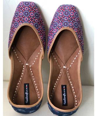 Pink Blue Denim Women Leather Footwear, Indian Juttis, Mojaris, Punjabi Khussa 1