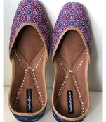 Pink Blue Denim Women Leather Footwear, Indian Juttis, Mojaris, Punjabi Khussa