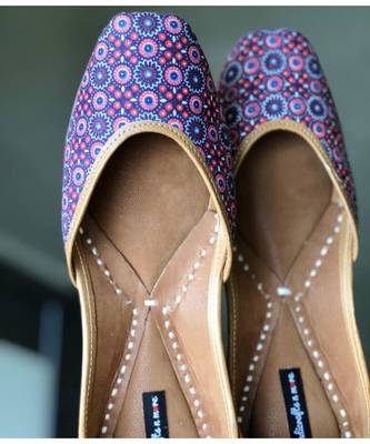Pink Blue Denim Women Leather Footwear, Indian Juttis, Mojaris, Punjabi Khussa 6