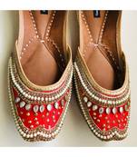 Red Embellished Wedding Shoes, Beaded Bridal Footwear,Ethnic Indian Shoes juttis