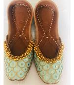 Green Bridal Shoes With Ghungaroos, Green Ballet Shoes, Embellished Wedding Shoe