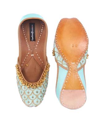 Green Bridal Shoes With Ghungaroos, Green Ballet Shoes, Embellished Wedding Shoe 5