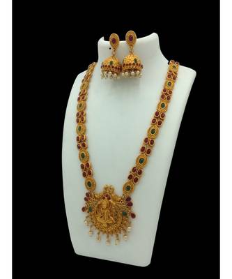 Temple South Indian Matte Gold Traditional Necklaces Jewellery Set 1