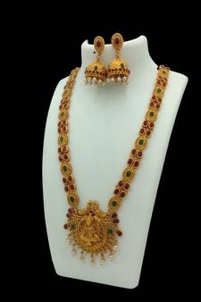 Temple South Indian Matte Gold Traditional Necklaces Jewellery Set