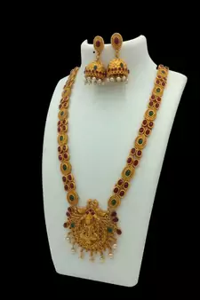 Temple South Indian Matte Gold Traditional Necklaces Jewellery Set