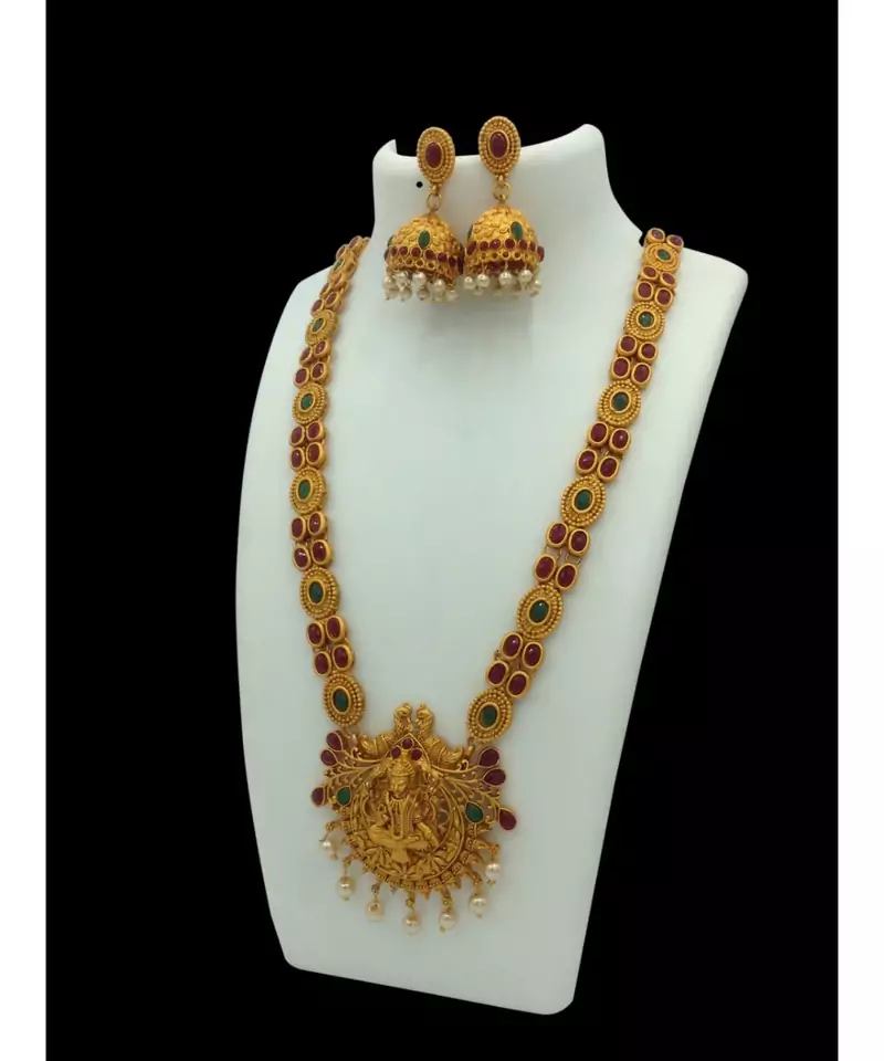 Temple South Indian Matte Gold Traditional Necklaces Jewellery Set