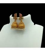 South Indian Gold Finish Ruby Red & Green Jhumki Earrings For Women Girls