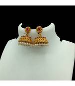 South Indian Temple Jewellery Traditional Matte Gold Pearl Ruby Green Jhumka