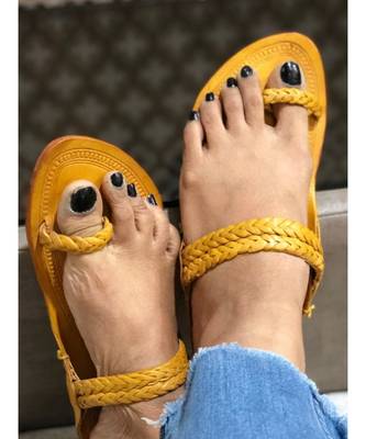 Woven Mules, Kolhapuri Leather Indian Women Shoes, Light Brown Women's Flats 2