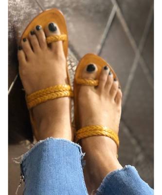 Woven Mules, Kolhapuri Leather Indian Women Shoes, Light Brown Women's Flats 3