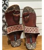 Brown Beaded Kolhapuri Chappals, Embossed Boho Style Slippers, Sandals for Women