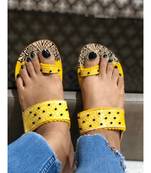 Yellow and Brown Beaded Kolhapuri Chappals, Embossed Boho Style Slippers, Sandal