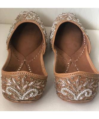 Gold Beaded Bridal Shoes, Gold Women Wedding Jutti, Indian Ethnic Party Shoes 2