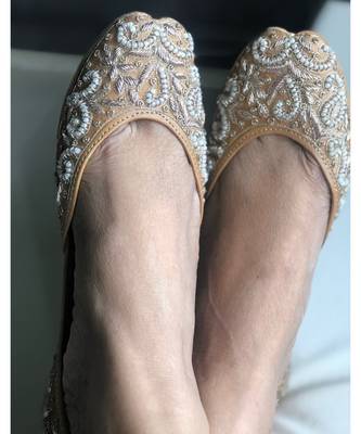 Gold Beaded Bridal Shoes, Gold Women Wedding Jutti, Indian Ethnic Party Shoes 3
