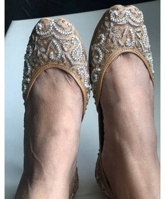Gold Beaded Bridal Shoes, Gold Women Wedding Jutti, Indian Ethnic Party Shoes 4