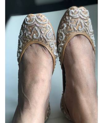 Gold Beaded Bridal Shoes, Gold Women Wedding Jutti, Indian Ethnic Party Shoes 5